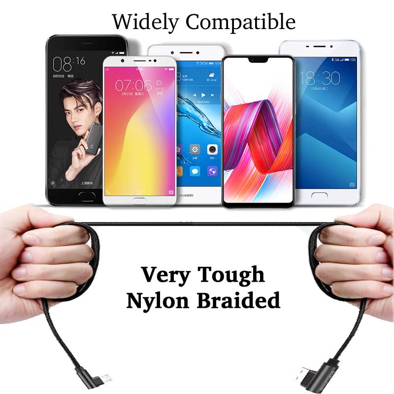 90 Degree 3ft Nylon Braided USB Cable 2A Fast Charging