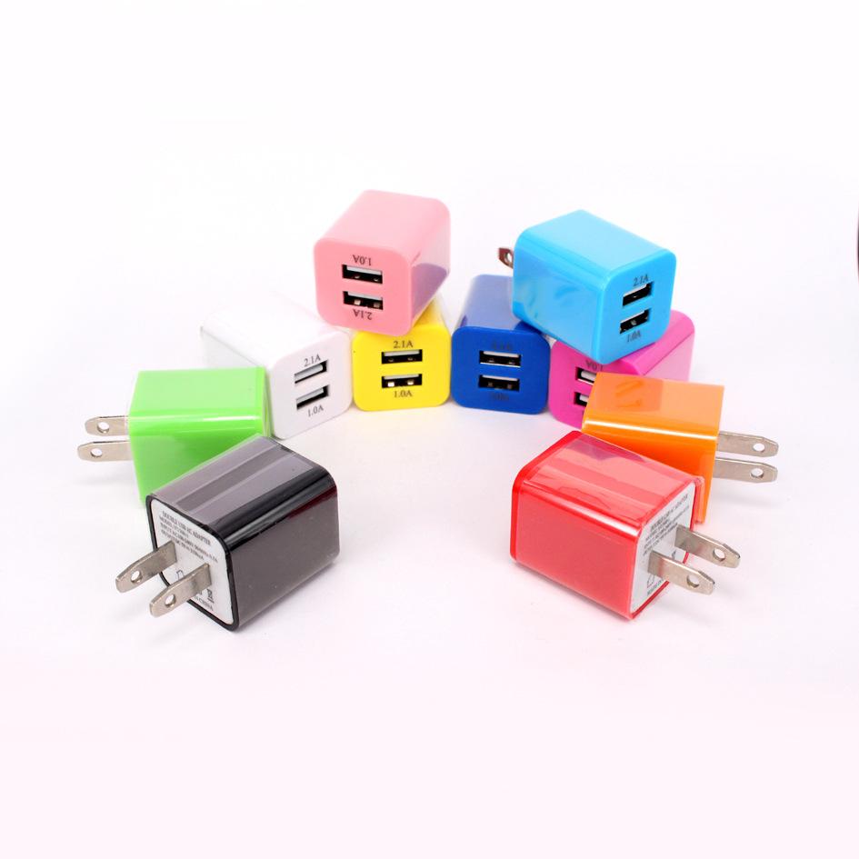 New Colorful Dual 2 USB Port Home Wall Travel Charger Plug Adapter 5v 2.1A