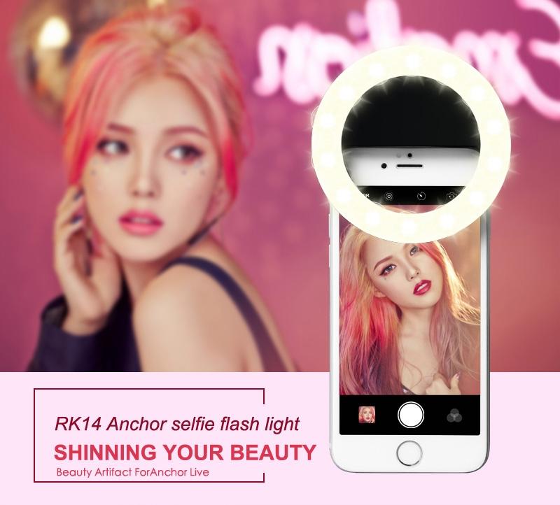 RK14 LED Selfie Ring Light with 3 Brightness Modes 33 LEDs Rechargeable Battery