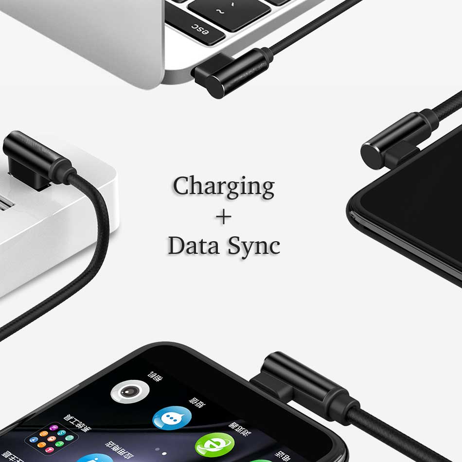 90 Degree 3ft Nylon Braided USB Cable 2A Fast Charging