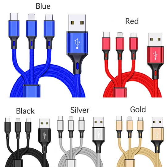 4ft 3in1 Fast Charging 2A Braided Cable