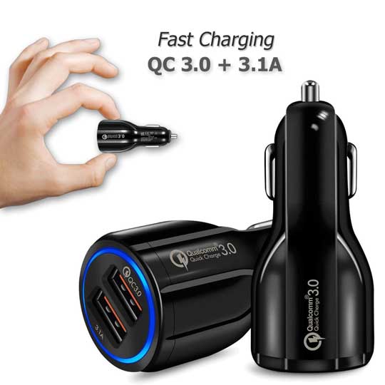 QC3.0 + 3.1A Dual USB Car Charger Plug Fast Charging