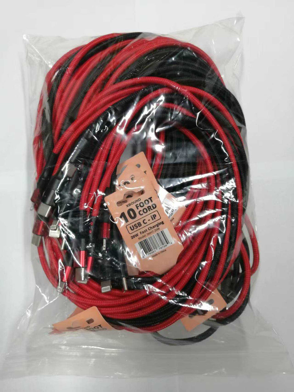 10feet Long PD 20W USB C Lightning Cable for iPhone iPad Nylon Braided