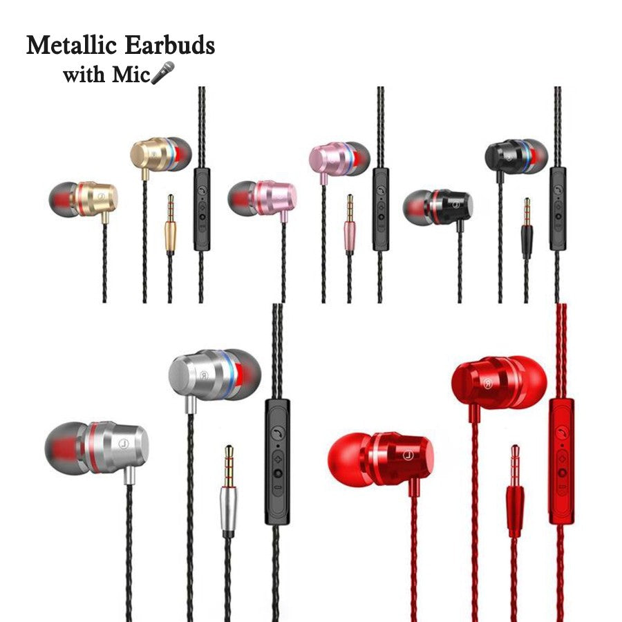 Metallic Earbuds with Mic & Volume Control