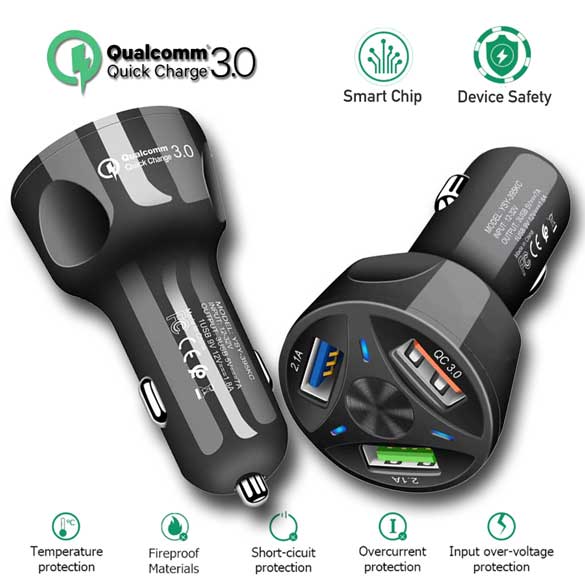 35W 7A QC3.0 Fast Charging 3 USB ports Car Charger Plug