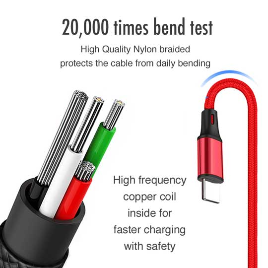 4ft 3in1 Fast Charging 2A Braided Cable
