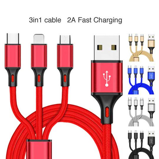 4ft 3in1 Fast Charging 2A Braided Cable