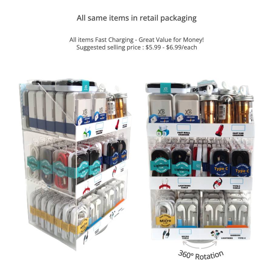 Phone Accessories Display Counter Top ( 90 items ) Fast Charging