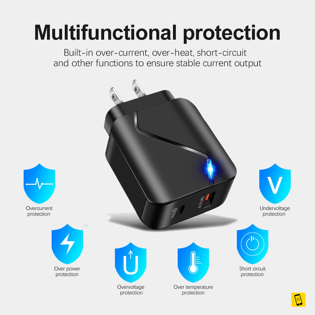 LED QC 3.0 PD 18W USB Wall Charger