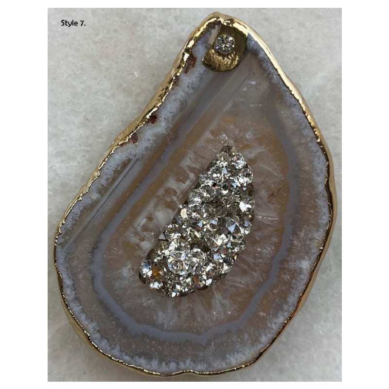 Custom made Natural Agate Stone Phone Grip with Diamonds