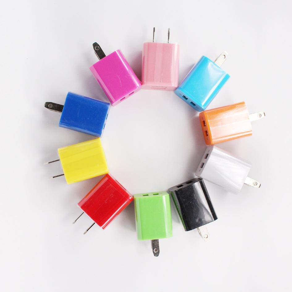 New Colorful Dual 2 USB Port Home Wall Travel Charger Plug Adapter 5v 2.1A