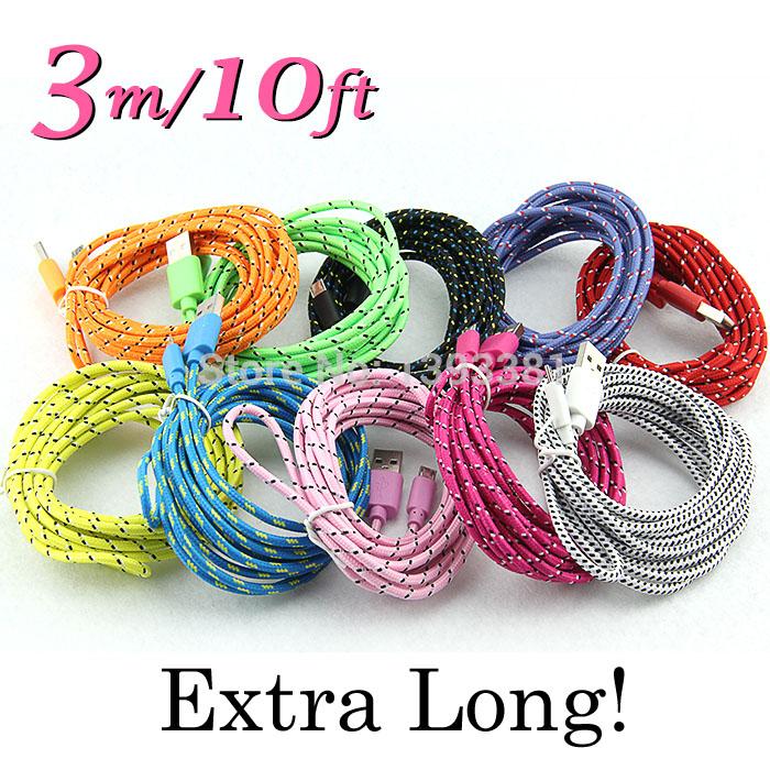 10ft long Braided USB data Cable