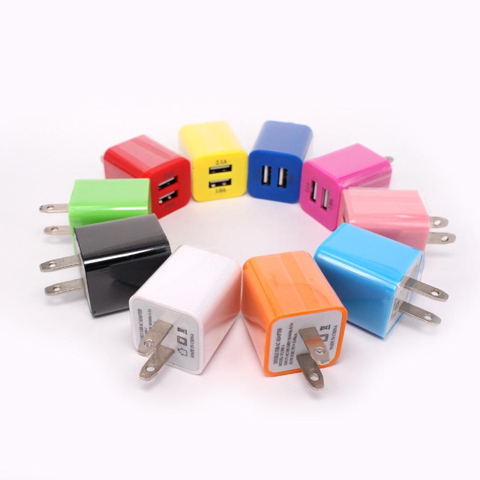 New Colorful Dual 2 USB Port Home Wall Travel Charger Plug Adapter 5v 2.1A