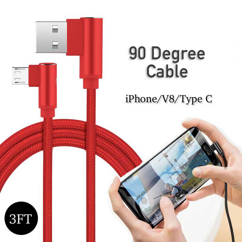 90 Degree 3ft Nylon Braided USB Cable 2A Fast Charging