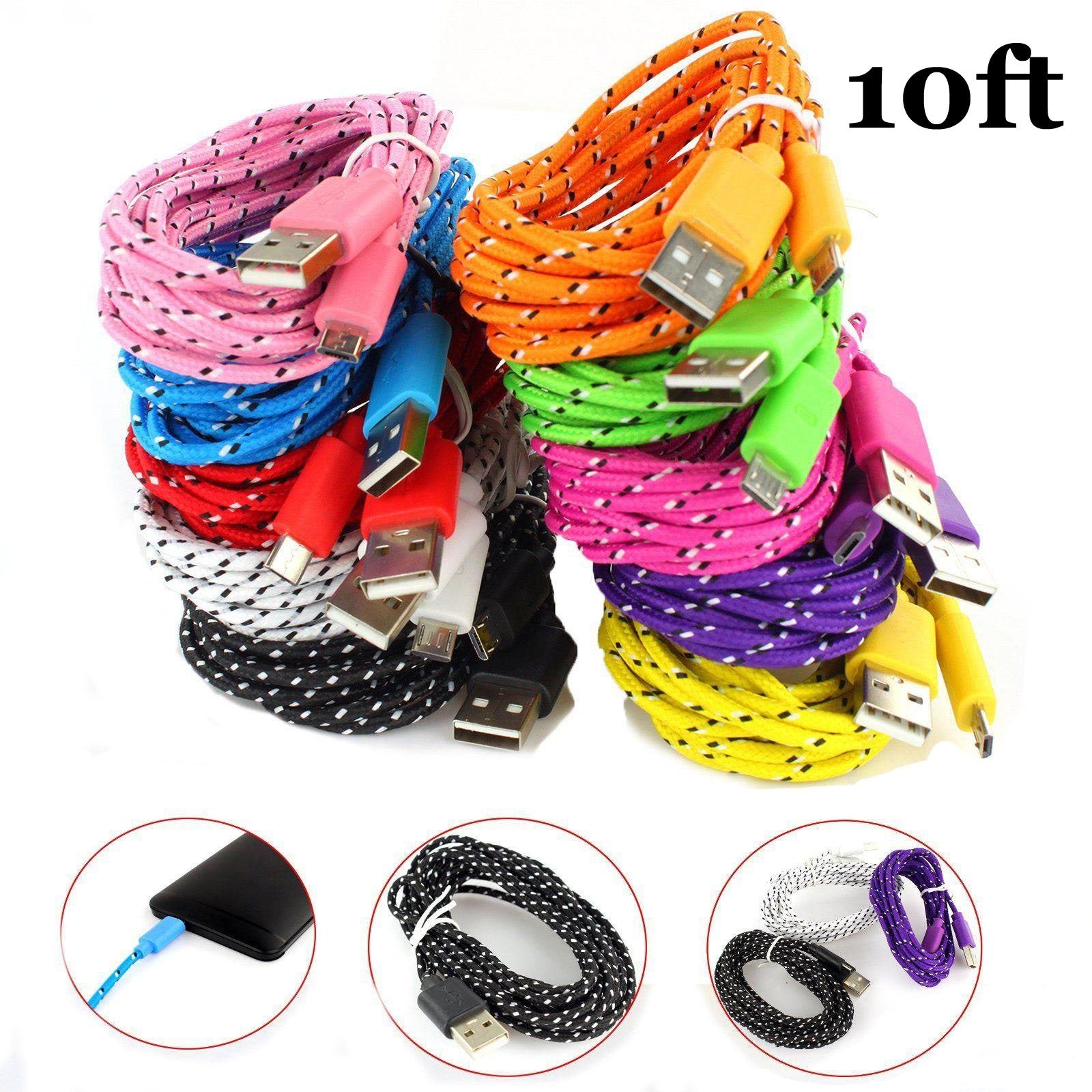 10ft long Braided USB data Cable