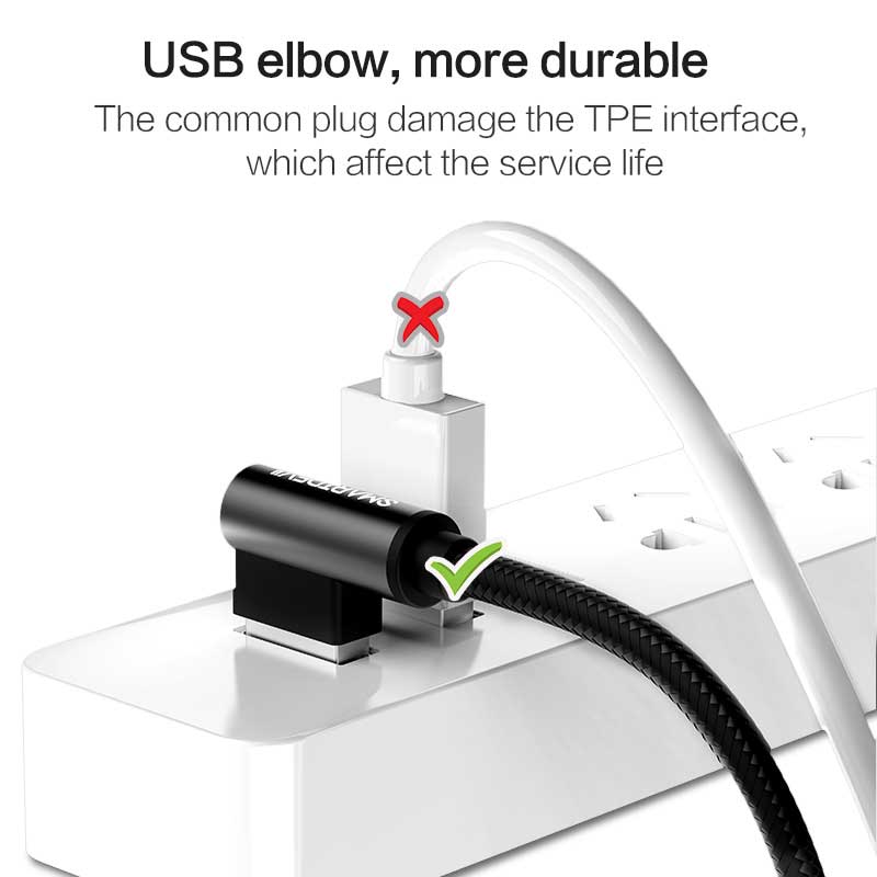 90 Degree 3ft Nylon Braided USB Cable 2A Fast Charging