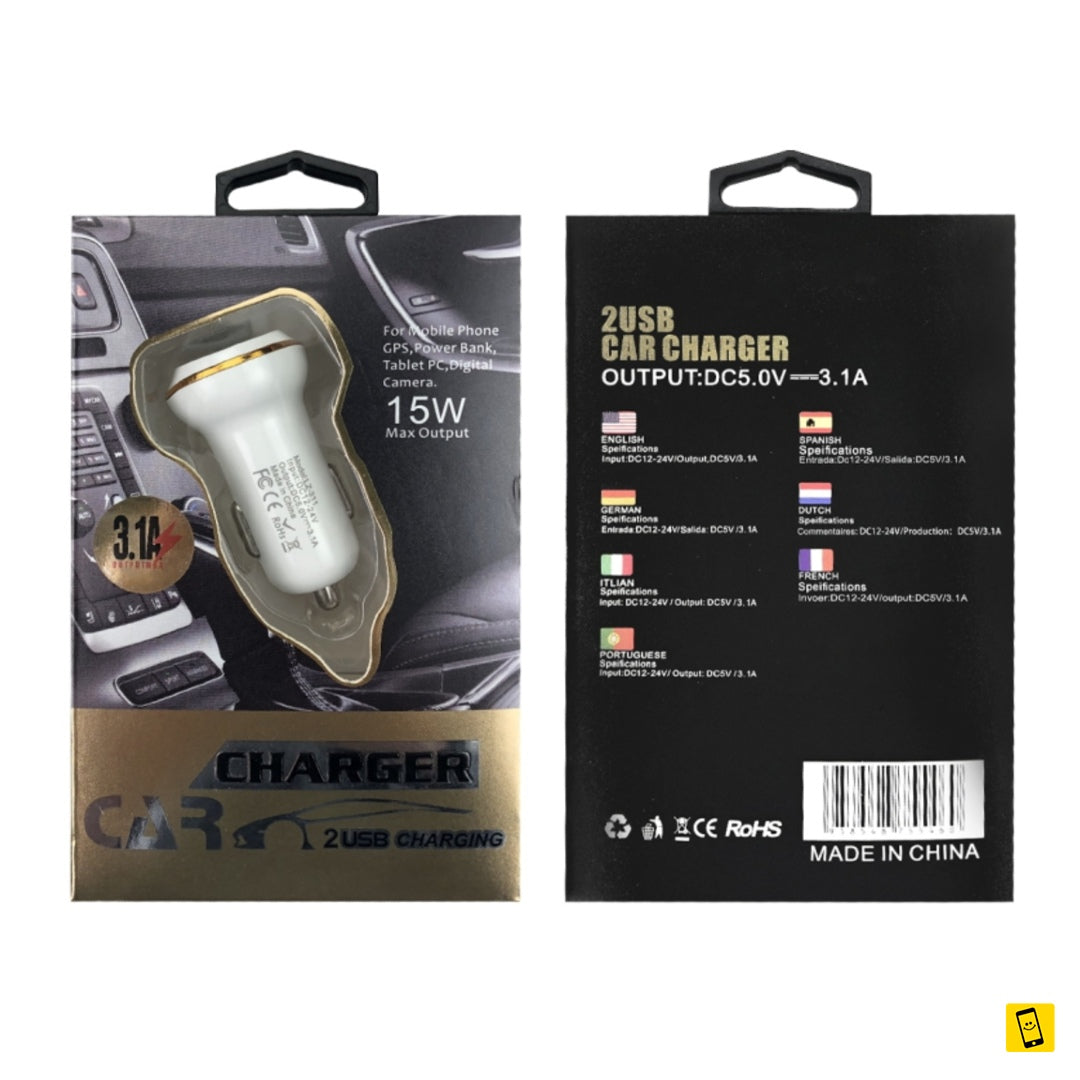 2A 5V Dual USB Port Car Charger Gold Ring