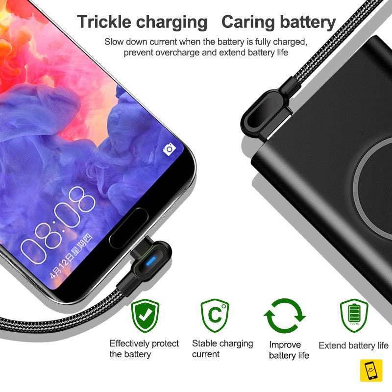 6.6ft 90 Degree Braided Cable 2.4A Fast Charging