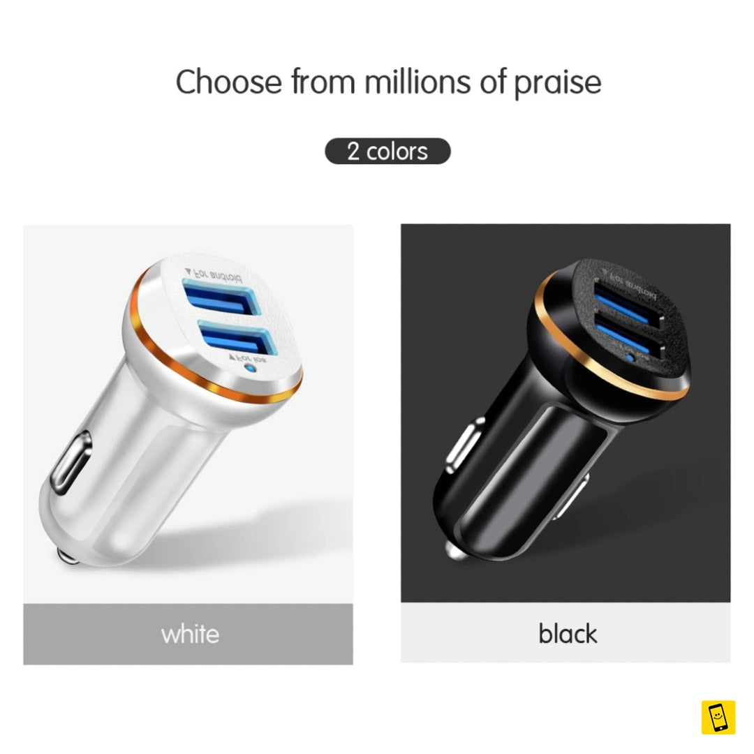 2A 5V Dual USB Port Car Charger Gold Ring