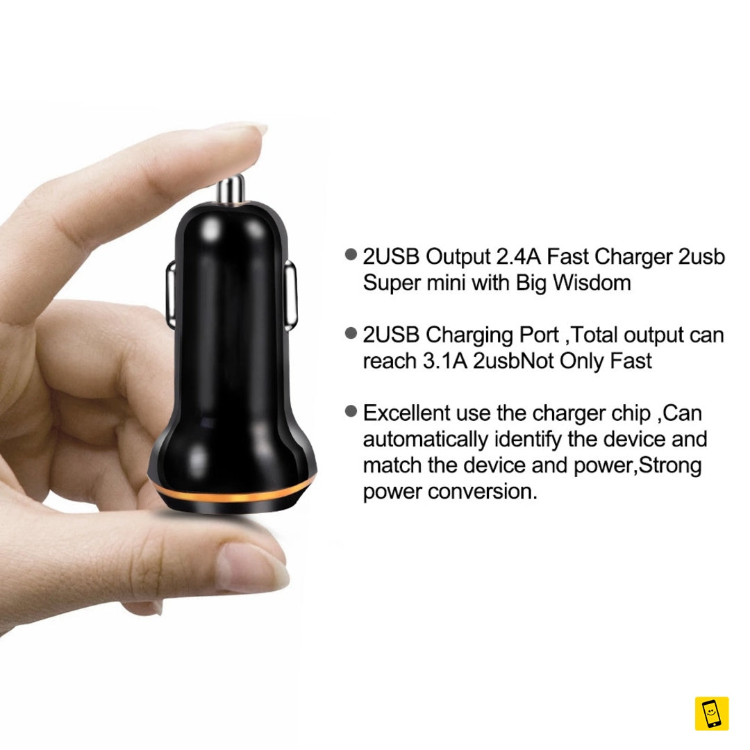 2A 5V Dual USB Port Car Charger Gold Ring