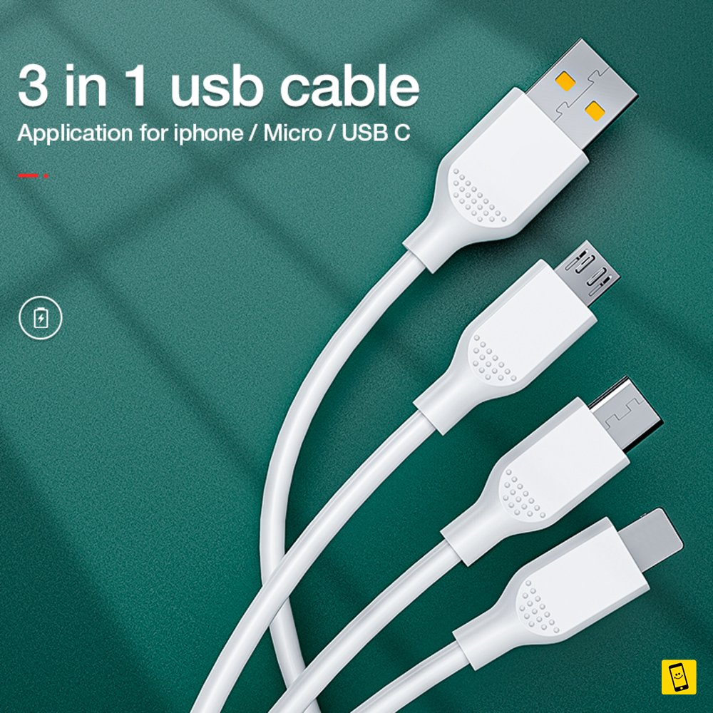 2A Fast Charging 3in1 USB Cable for iPhone Micro Android Type C