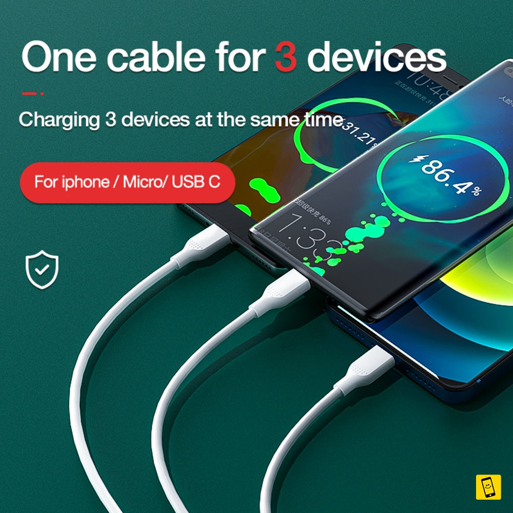 2A Fast Charging 3in1 USB Cable for iPhone Micro Android Type C