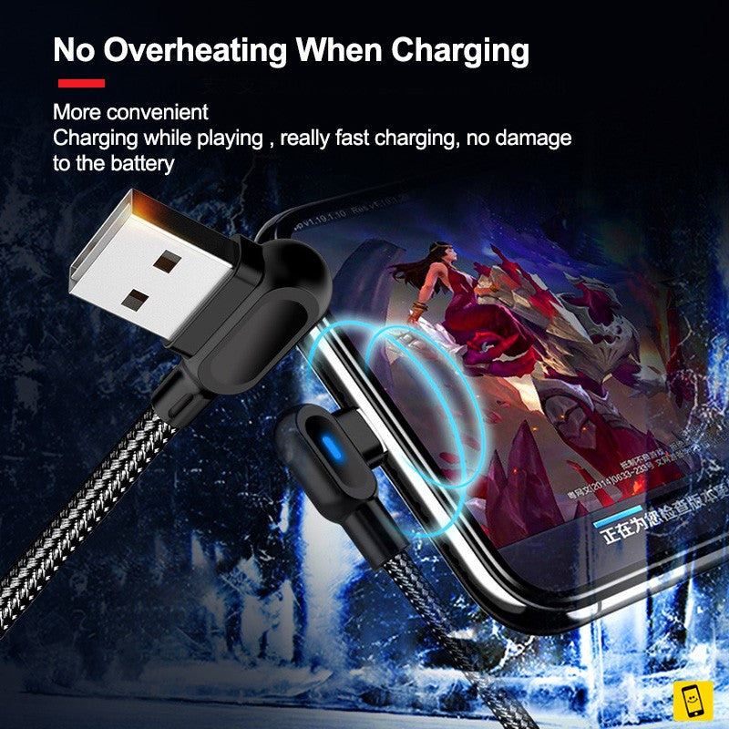 6.6ft 90 Degree Braided Cable 2.4A Fast Charging