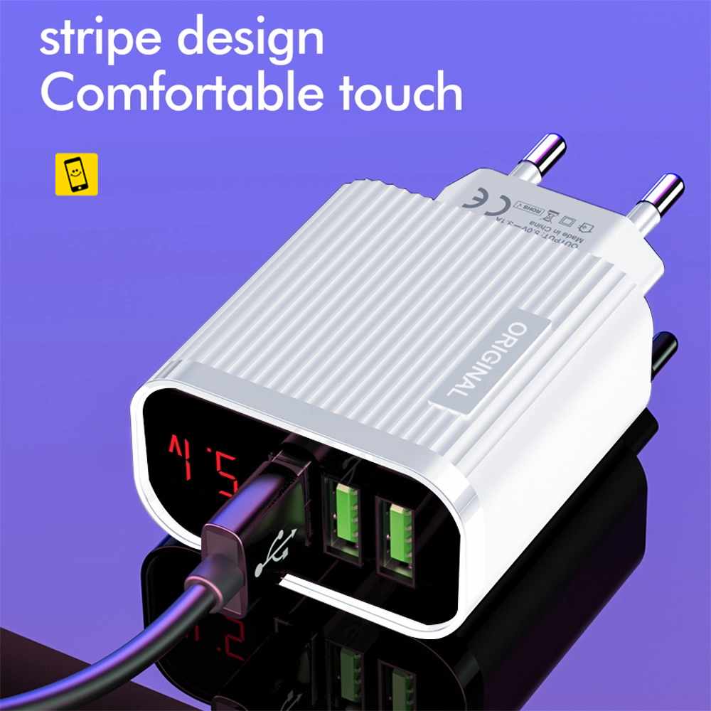 3 Ports USB Charger Adapter Smart LCD Voltage Display Wall Quick Charging