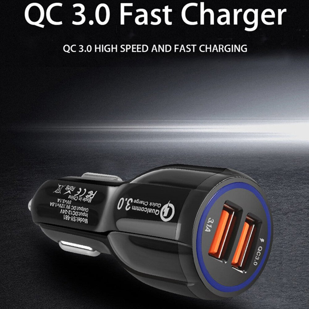 QC3.0 + 3.1A Dual USB Car Charger Plug Fast Charging