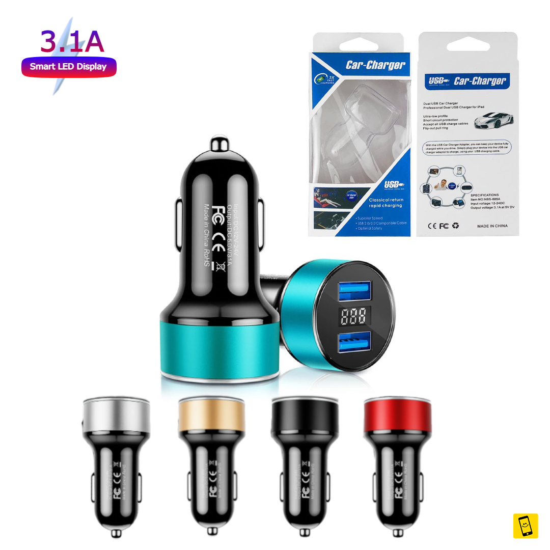 2 USB with LED Display Powerful 3.1A Car Charger