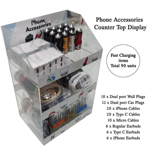 Phone Accessories Display Counter Top ( 90 items ) Fast Charging