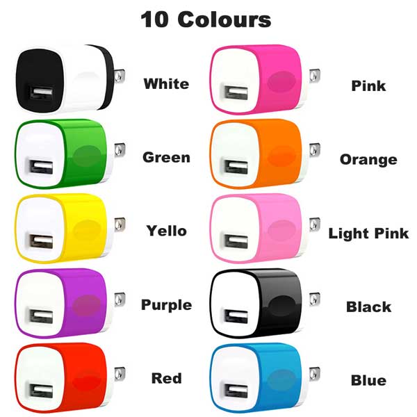 USB Colorful Travel AC Wall Charger 1A single port 5v