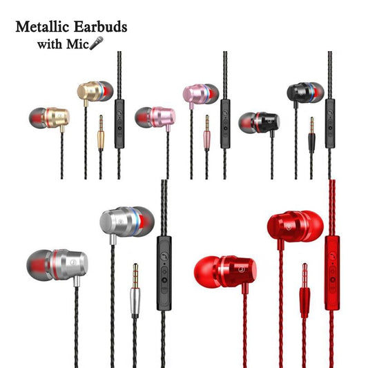 Metallic Earbuds with Mic & Volume Control