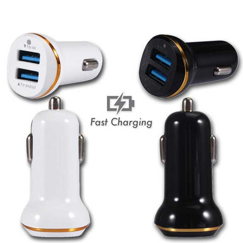 2A 5V Dual USB Port Car Charger Gold Ring