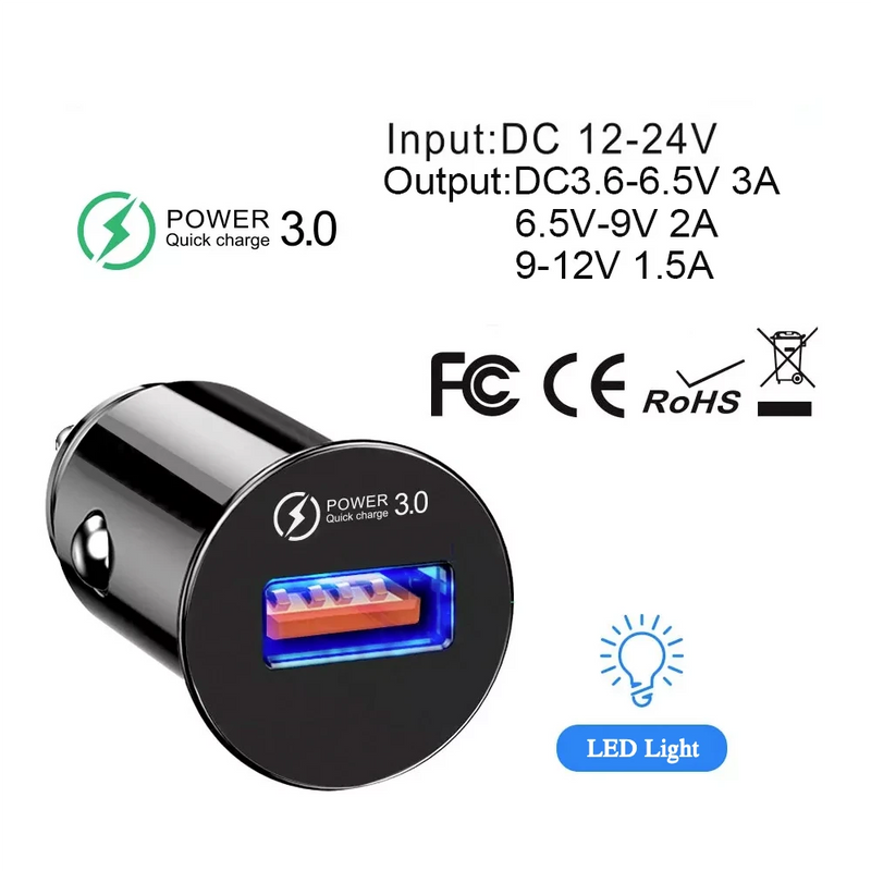 QC3.0 18W 3A USB Car Charger