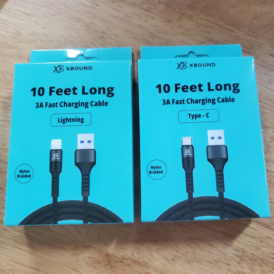 10ft long Braided 3A Fast Charging USB Cable