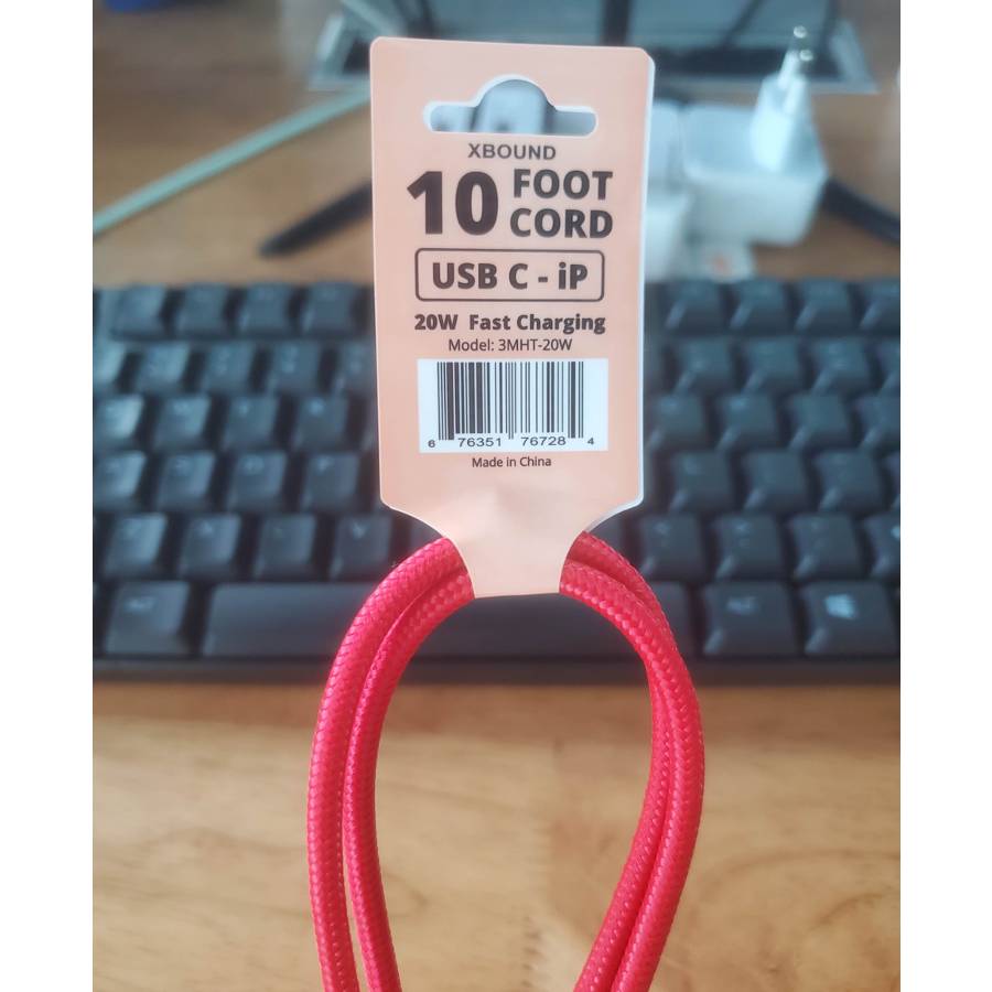 10feet Long PD 20W USB C Lightning Cable for iPhone iPad Nylon Braided