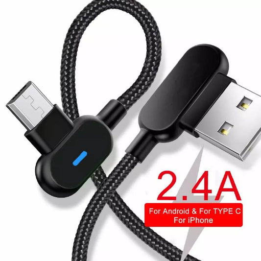 6.6ft 90 Degree Braided Cable 2.4A Fast Charging