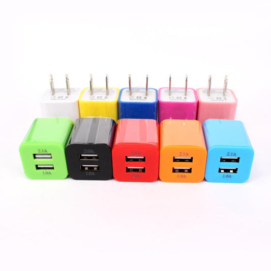 New Colorful Dual 2 USB Port Home Wall Travel Charger Plug Adapter 5v 2.1A