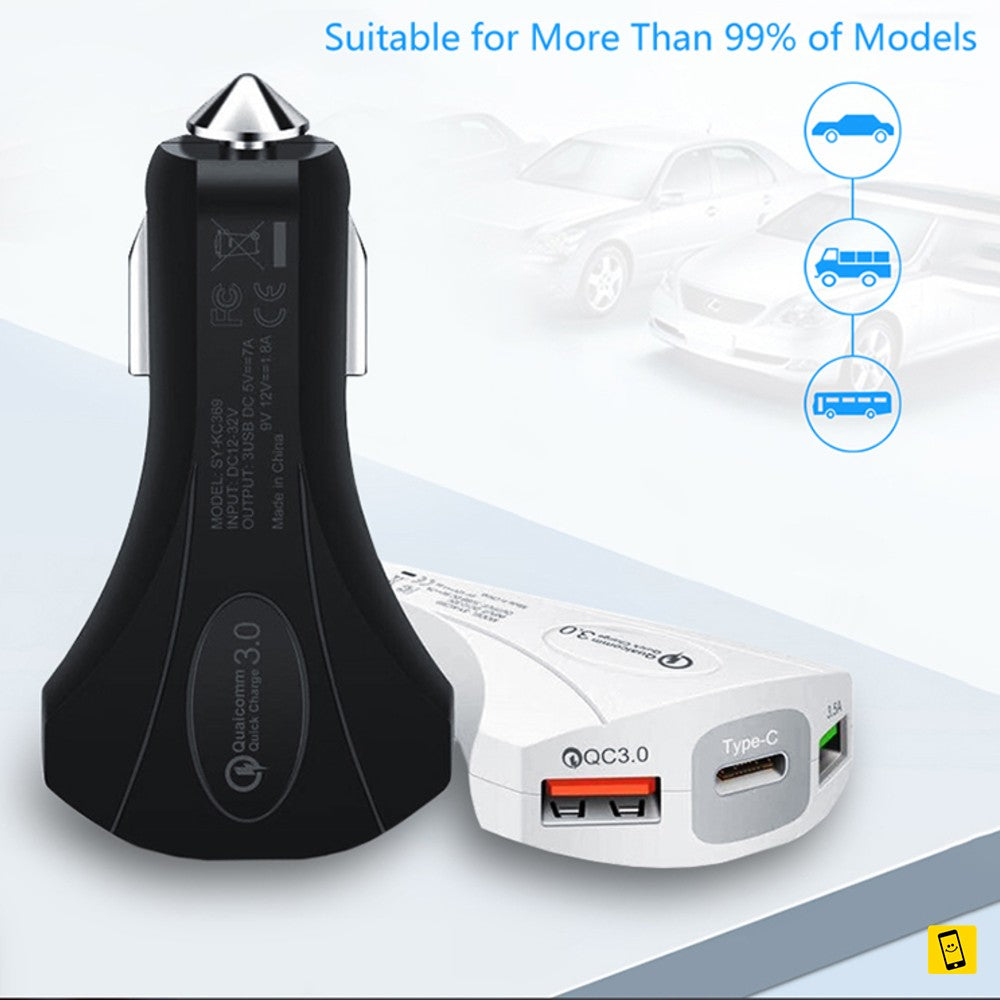 3 Port USB Car Charger QC 3.0 PD Type C Fast Charger 3.5A [PREMIUM AA+]