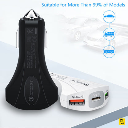 3 Port USB Car Charger QC 3.0 PD Type C Fast Charger 3.5A [PREMIUM AA+]