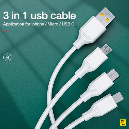 2A Fast Charging 3in1 USB Cable for iPhone Micro Android Type C
