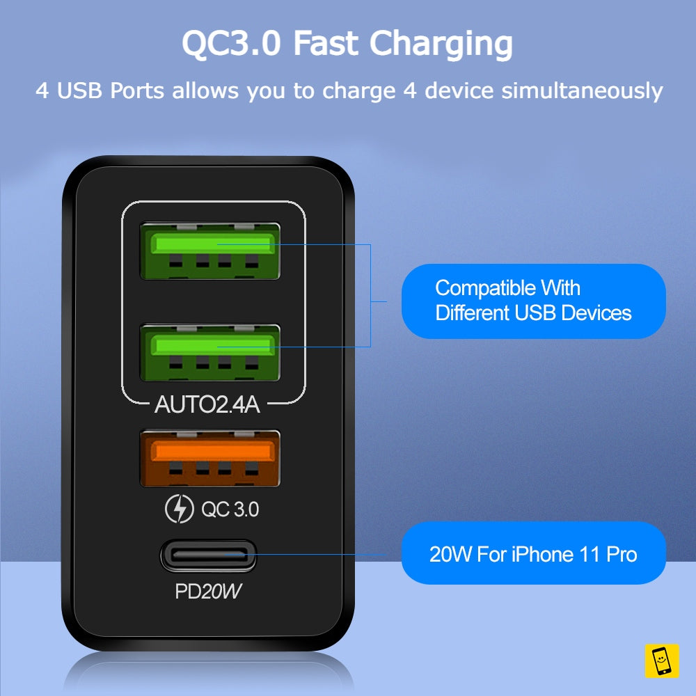 QC3.0 PD 20W Dual USB Wall Charger