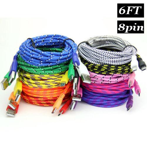 6ft 2m Long Nylon braided fabric rugged usb cbale for iphone